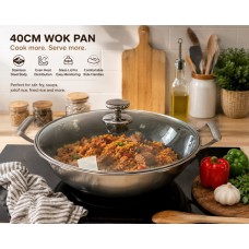40cm 316 Stainless Steel Wok  With Non-Stick Interior & Double Handle