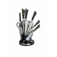 7-Piece Luxury Knife Set with Rotating Stand – Black Gold