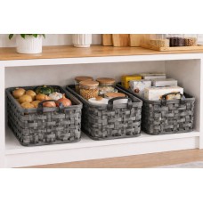 Woven Storage Basket Set (with leather handles)
