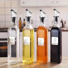 Glass Oil Dispenser for Kitchen, Transparent Glass Bottle, Oil & Vinegar Bottle with Silicon Funnel (Pack of 4 Oil Bottle + 1 Funnel)