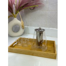 1300ml Glass teapot with 4 mini cups & wooden tray